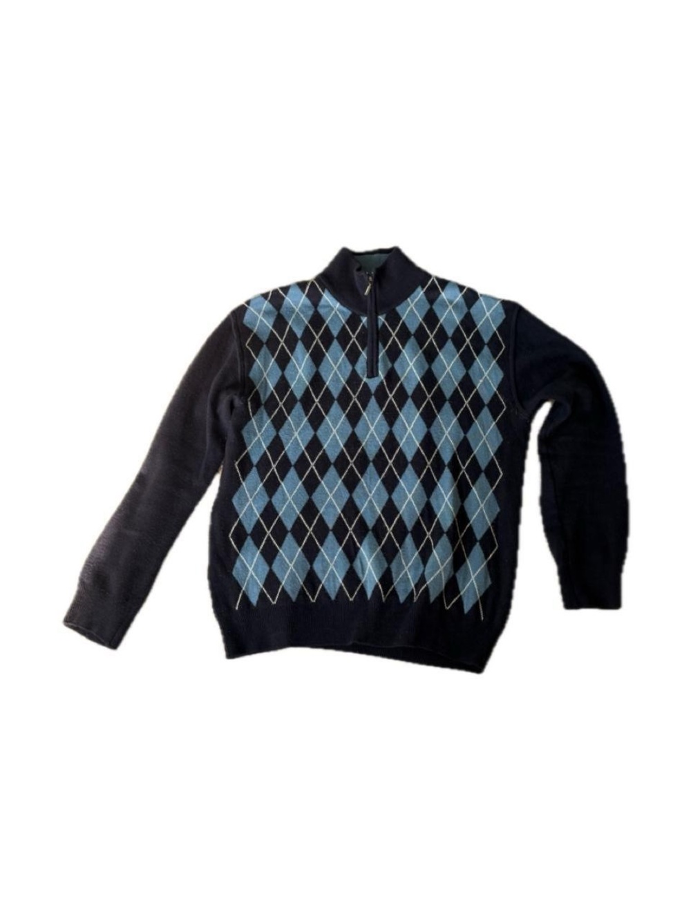 Men's Half-Zip Argyle Sweater - Navy and Light Blue